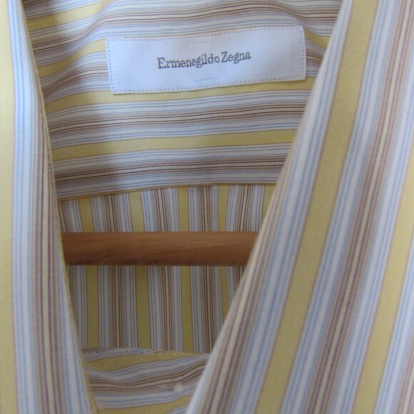 Ermenegildo Zegna Dress Shirt  Long Sleeve Cotton, White/Tan/Yellow, sz.46/18 - Picture 4 of 8